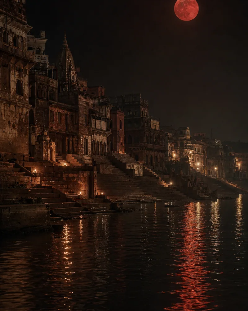 Red Moon over Kashi, AI-generated design-stage artwork